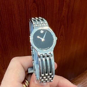 Movado Ladies Esperanza Silver Watch with Black Dial